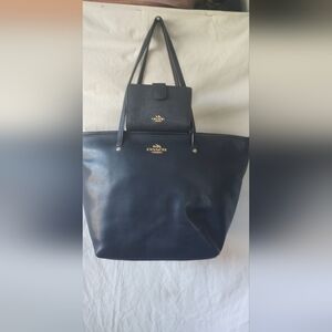 Coach Blue Navy Tote Bag Matching Wallet